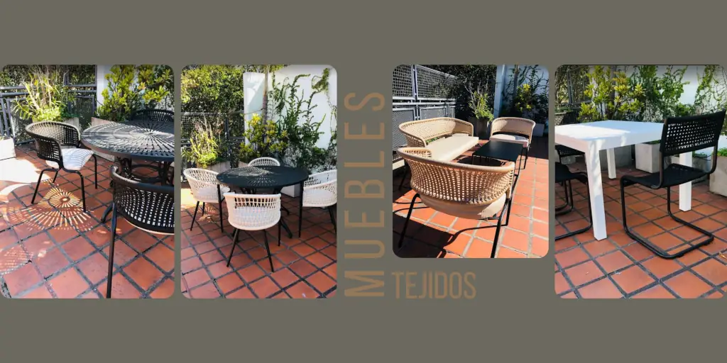 Muebles de hierro con tejido de soga