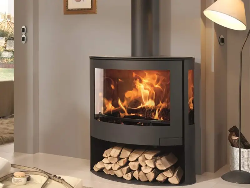 Estufa Iris cun 3 vistas y vidrio curvo